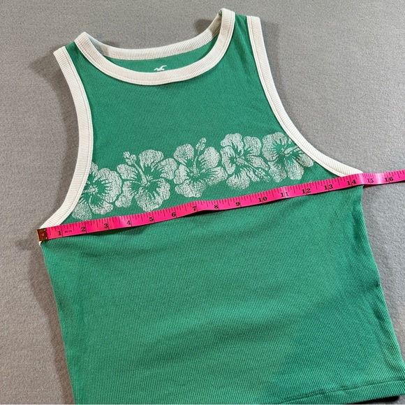 Hollister Long Beach Green Ribbed Cropped Tank‎ Top Juniors Medium Floral - Picture 2 of 9